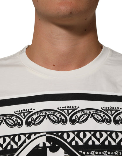 Dolce &amp; Gabbana – Weißes Baumwoll-T-Shirt mit Bandana-Logo-Print für Herren