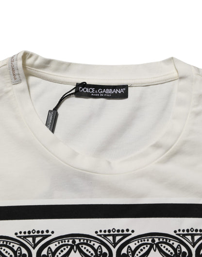 Dolce &amp; Gabbana – Weißes Baumwoll-T-Shirt mit Bandana-Logo-Print für Herren