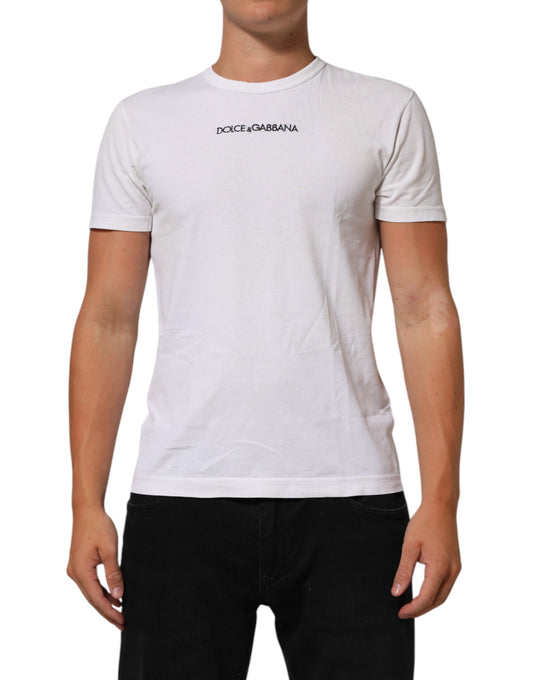 Dolce &amp; Gabbana – Weißes Herren-T-Shirt aus Baumwolle mit Rundhalsausschnitt und Logodruck