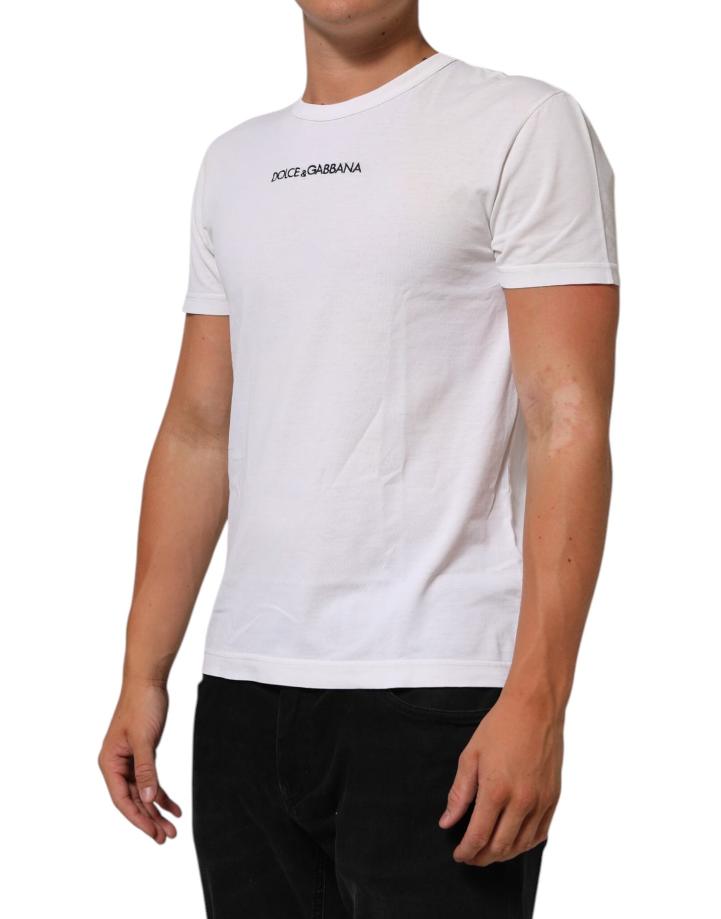 Dolce &amp; Gabbana – Weißes Herren-T-Shirt aus Baumwolle mit Rundhalsausschnitt und Logodruck