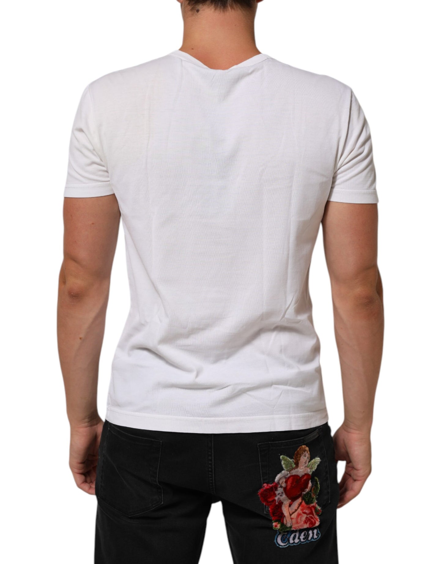 Dolce &amp; Gabbana – Weißes Herren-T-Shirt aus Baumwolle mit Rundhalsausschnitt und Logodruck
