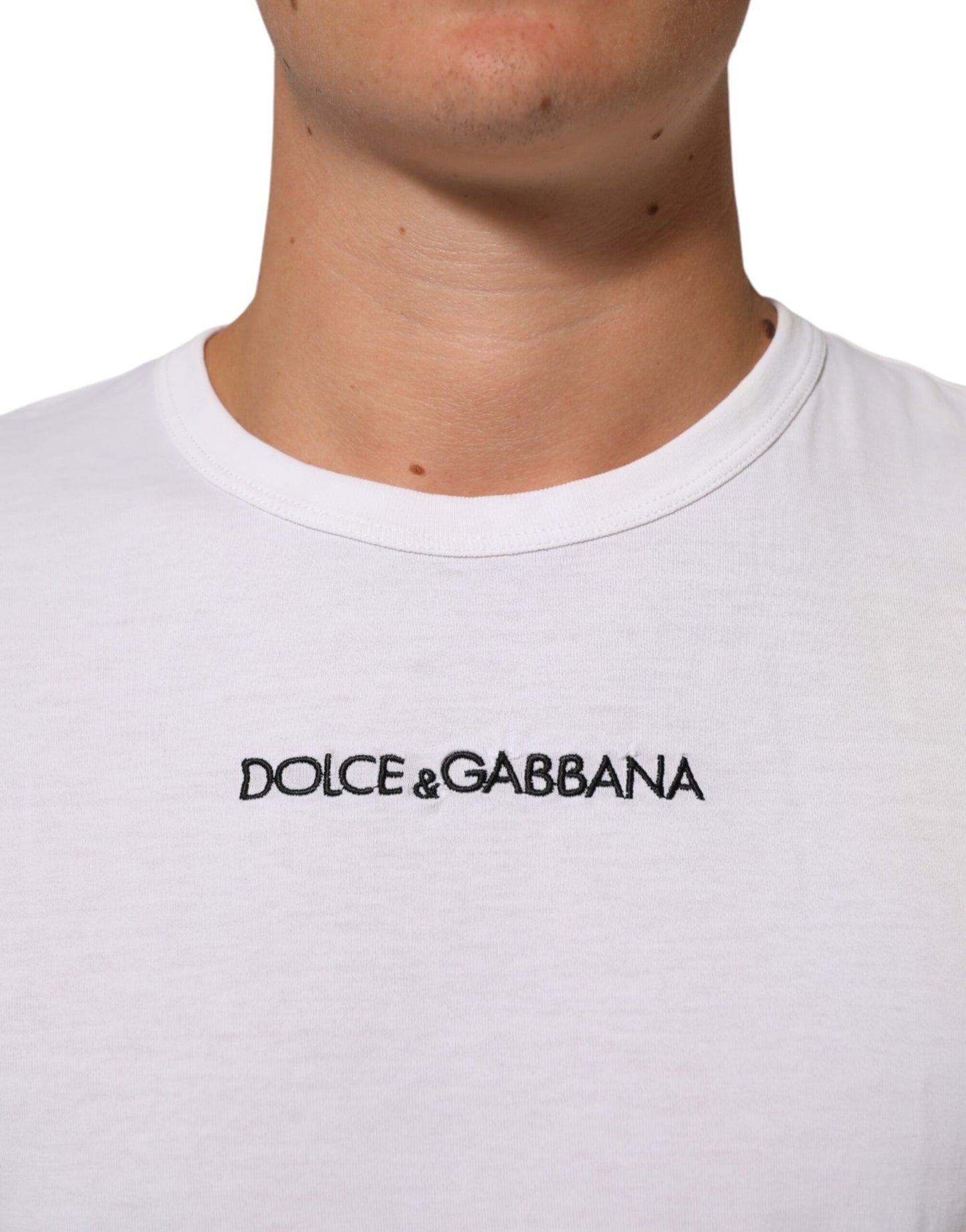 Dolce &amp; Gabbana – Weißes Herren-T-Shirt aus Baumwolle mit Rundhalsausschnitt und Logodruck