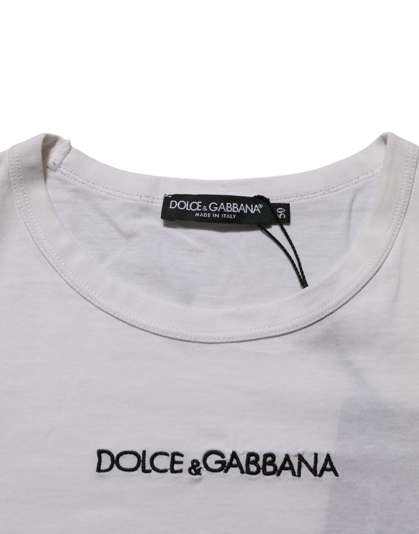 Dolce &amp; Gabbana – Weißes Herren-T-Shirt aus Baumwolle mit Rundhalsausschnitt und Logodruck
