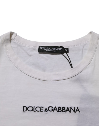 Dolce &amp; Gabbana – Weißes Herren-T-Shirt aus Baumwolle mit Rundhalsausschnitt und Logodruck