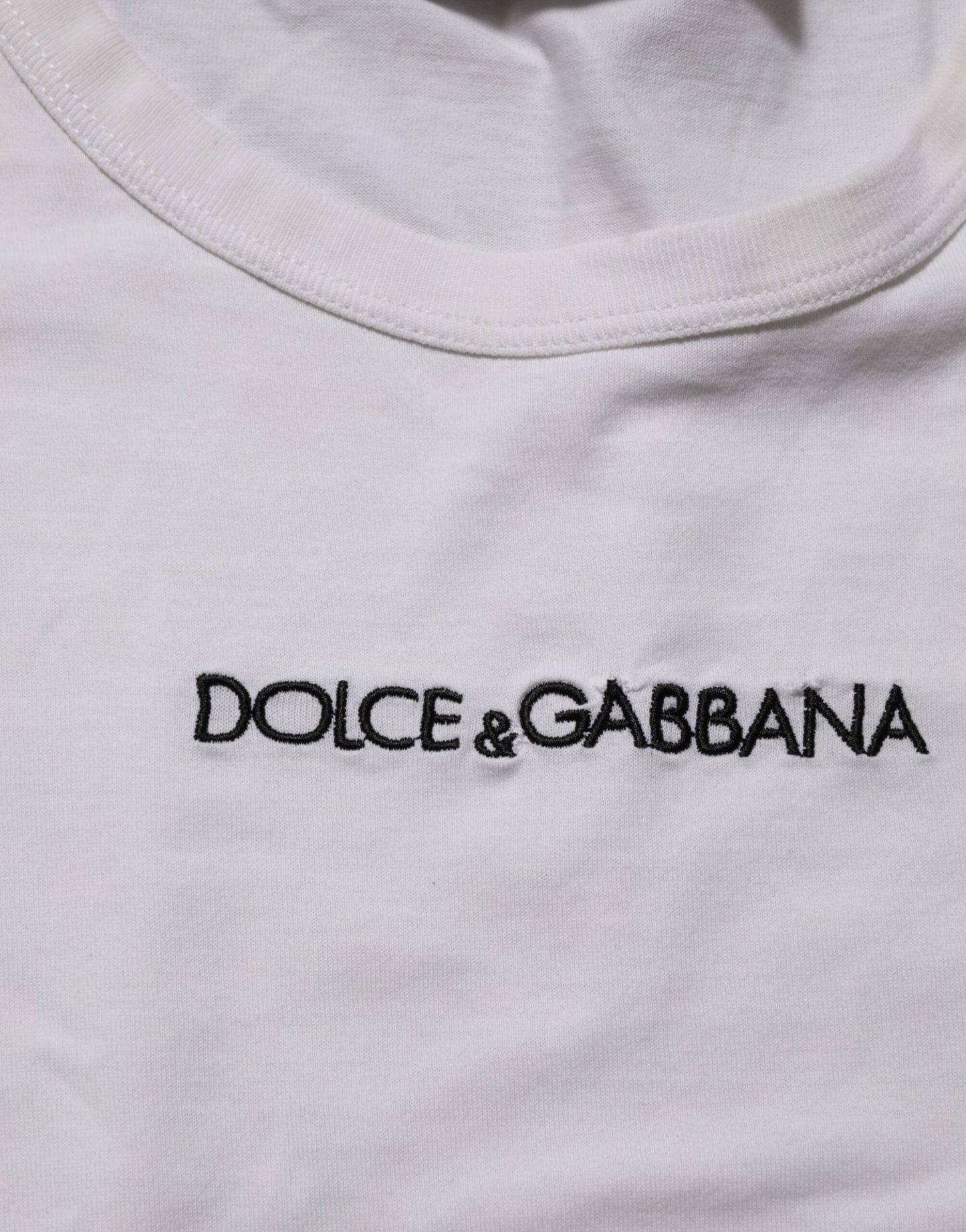 Dolce &amp; Gabbana – Weißes Herren-T-Shirt aus Baumwolle mit Rundhalsausschnitt und Logodruck