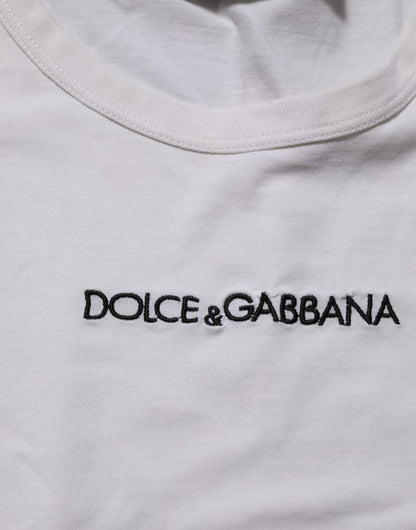 Dolce &amp; Gabbana – Weißes Herren-T-Shirt aus Baumwolle mit Rundhalsausschnitt und Logodruck