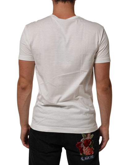 Dolce &amp; Gabbana – Weißes Baumwoll-T-Shirt mit Rundhalsausschnitt und Logo-Patch