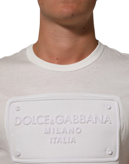 Dolce &amp; Gabbana – Weißes Baumwoll-T-Shirt mit Rundhalsausschnitt und Logo-Patch