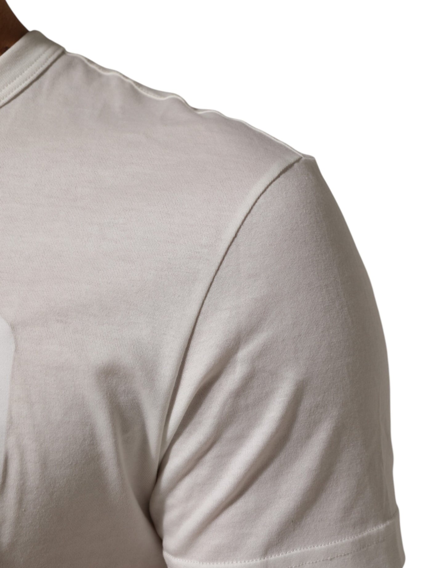 Dolce &amp; Gabbana – Weißes Baumwoll-T-Shirt mit Rundhalsausschnitt und Logo-Patch