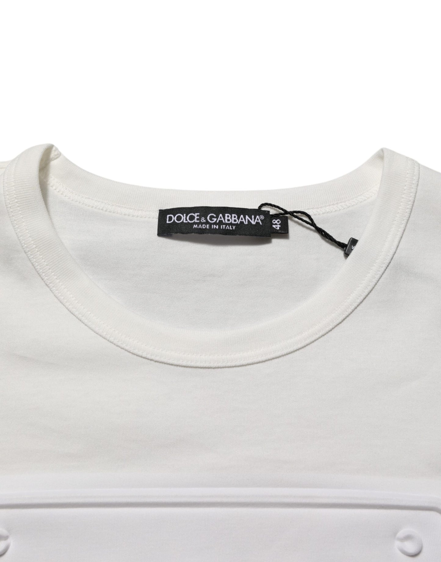 Dolce &amp; Gabbana – Weißes Baumwoll-T-Shirt mit Rundhalsausschnitt und Logo-Patch