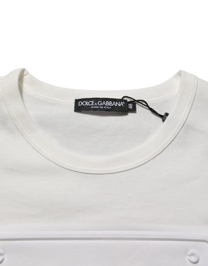 Dolce &amp; Gabbana – Weißes Baumwoll-T-Shirt mit Rundhalsausschnitt und Logo-Patch