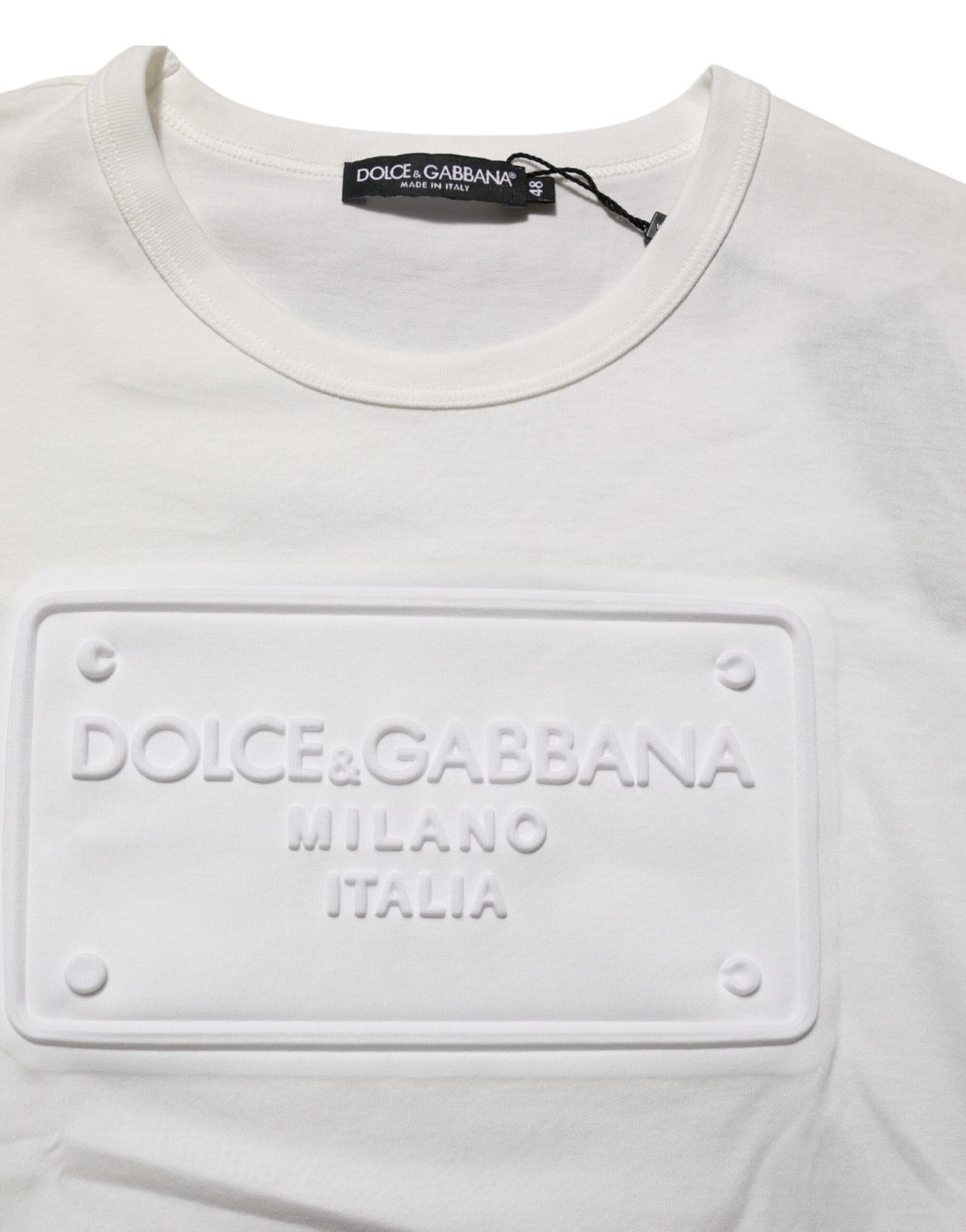 Dolce &amp; Gabbana – Weißes Baumwoll-T-Shirt mit Rundhalsausschnitt und Logo-Patch