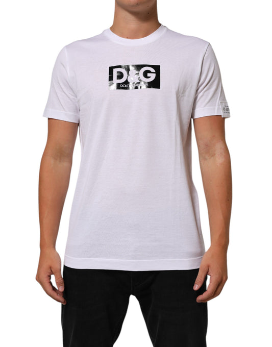 Dolce &amp; Gabbana – Weißes Baumwoll-T-Shirt mit Rundhalsausschnitt und Logo-Print