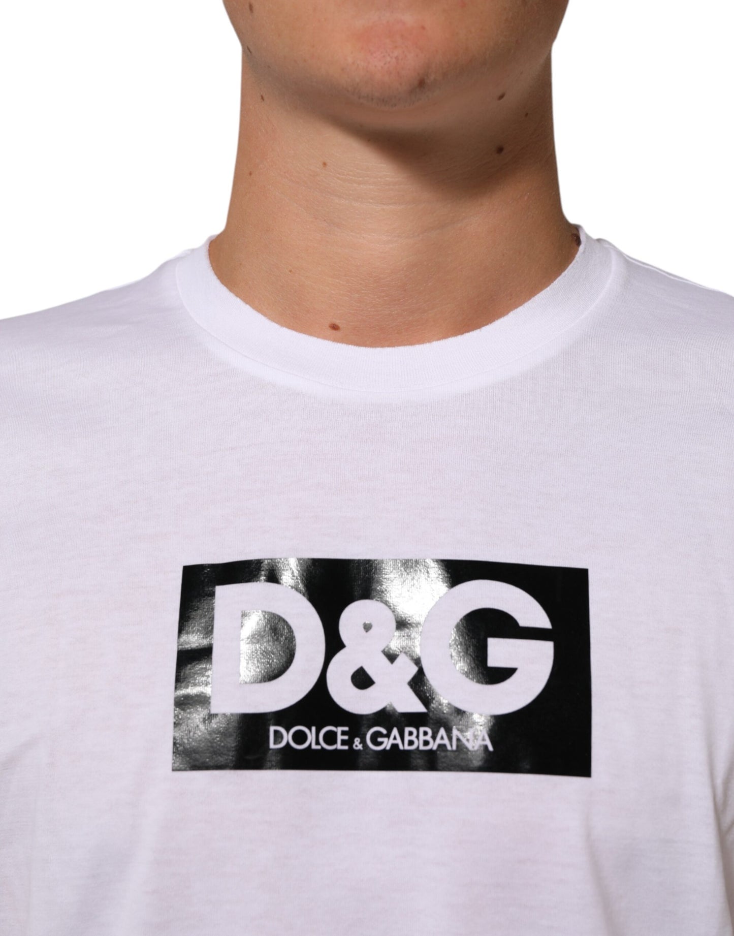 Dolce &amp; Gabbana – Weißes Baumwoll-T-Shirt mit Rundhalsausschnitt und Logo-Print
