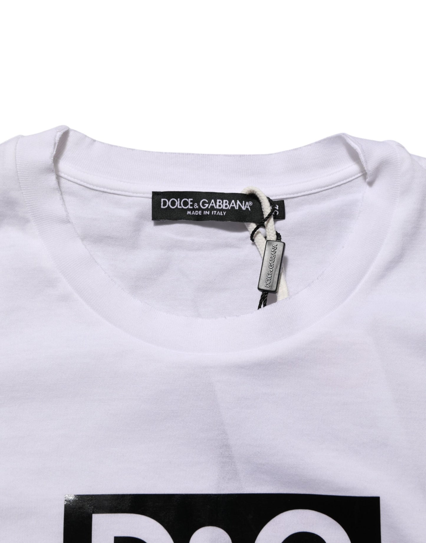 Dolce &amp; Gabbana – Weißes Baumwoll-T-Shirt mit Rundhalsausschnitt und Logo-Print
