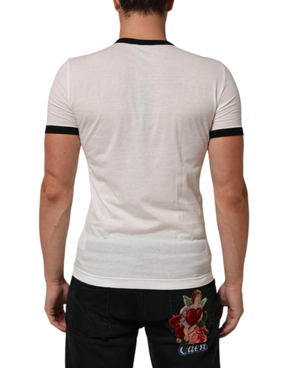 Dolce &amp; Gabbana – Weißes T-Shirt aus Baumwolle mit Rundhalsausschnitt und Sacred Heart-Print