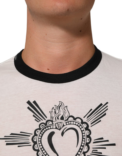 Dolce &amp; Gabbana – Weißes T-Shirt aus Baumwolle mit Rundhalsausschnitt und Sacred Heart-Print