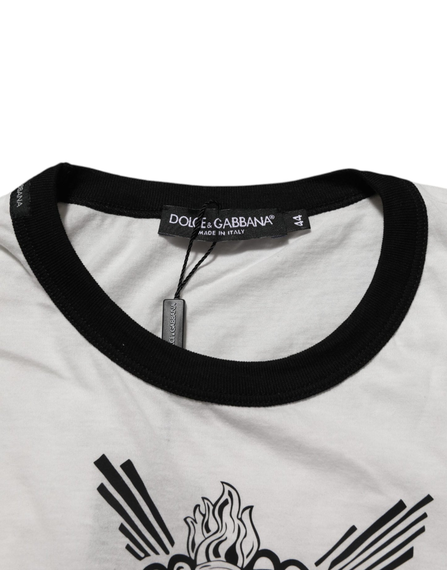 Dolce &amp; Gabbana – Weißes T-Shirt aus Baumwolle mit Rundhalsausschnitt und Sacred Heart-Print