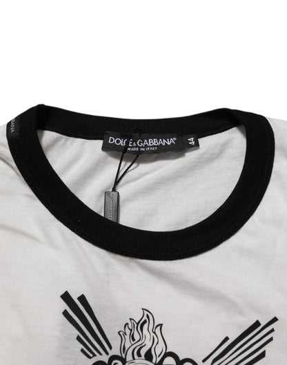 Dolce &amp; Gabbana – Weißes T-Shirt aus Baumwolle mit Rundhalsausschnitt und Sacred Heart-Print