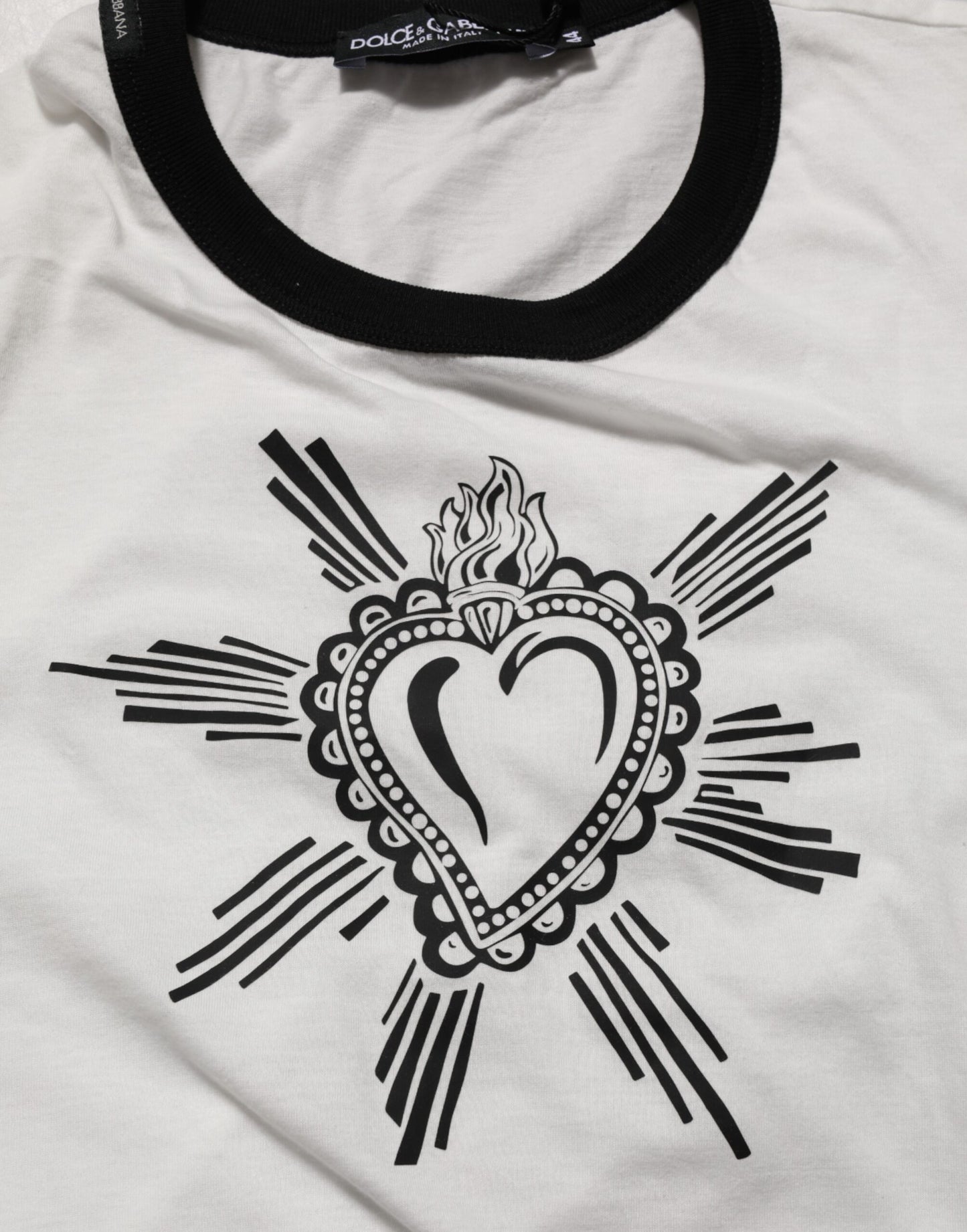 Dolce &amp; Gabbana – Weißes T-Shirt aus Baumwolle mit Rundhalsausschnitt und Sacred Heart-Print
