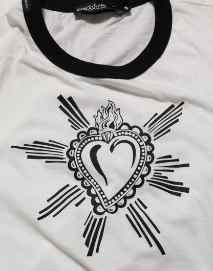 Dolce &amp; Gabbana – Weißes T-Shirt aus Baumwolle mit Rundhalsausschnitt und Sacred Heart-Print