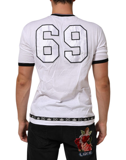 Dolce &amp; Gabbana – Weißes Baumwoll-T-Shirt mit Kronenkönig-Stickerei