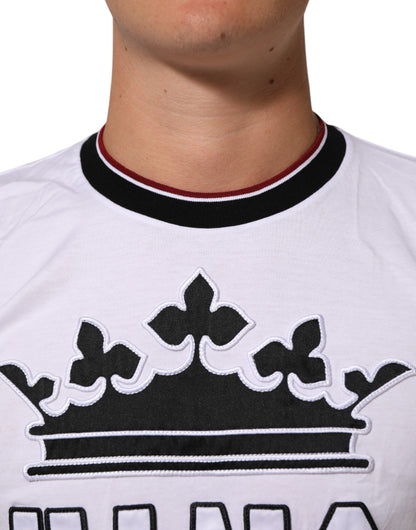 Dolce &amp; Gabbana – Weißes Baumwoll-T-Shirt mit Kronenkönig-Stickerei