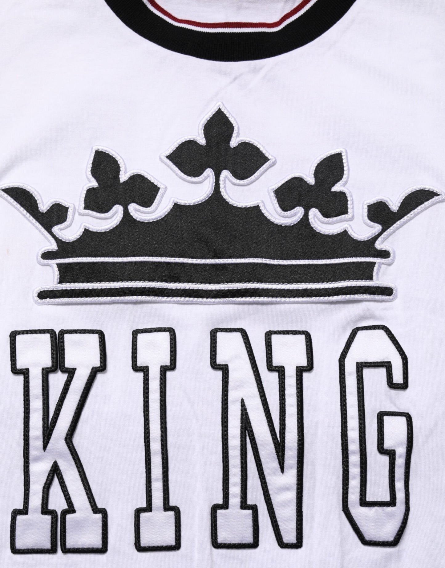 Dolce &amp; Gabbana – Weißes Baumwoll-T-Shirt mit Kronenkönig-Stickerei