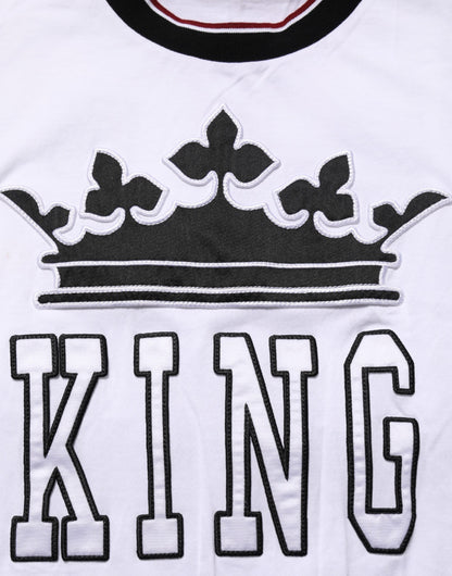 Dolce &amp; Gabbana – Weißes Baumwoll-T-Shirt mit Kronenkönig-Stickerei