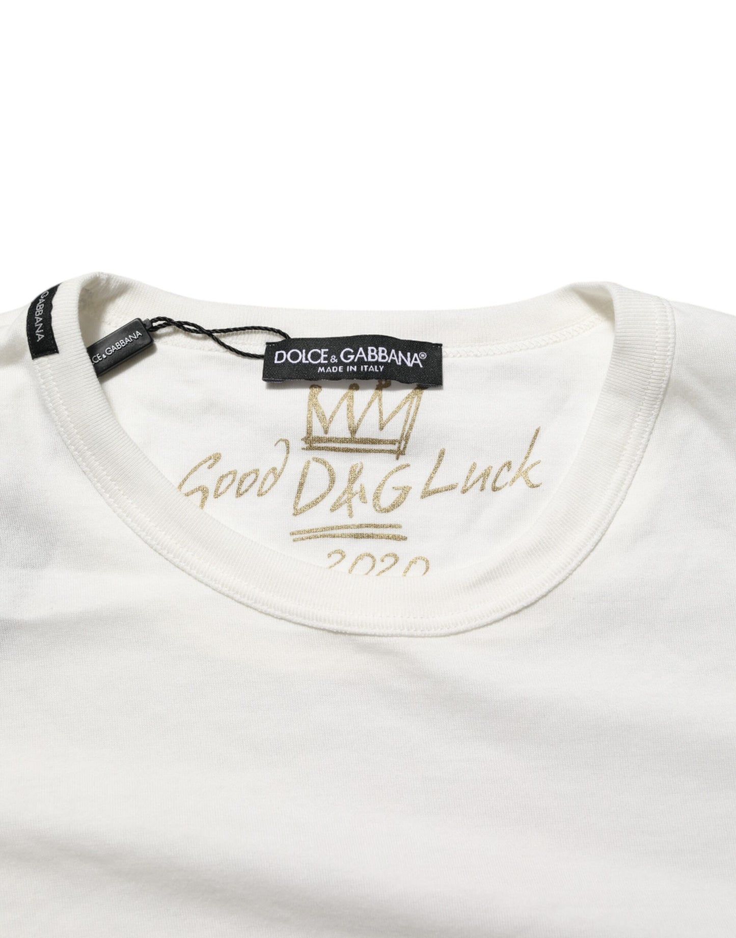 Dolce &amp; Gabbana – Weißes Goodluck 2020-T-Shirt aus Baumwolle mit Rundhalsausschnitt