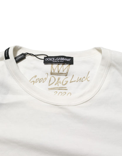 Dolce &amp; Gabbana – Weißes Goodluck 2020-T-Shirt aus Baumwolle mit Rundhalsausschnitt