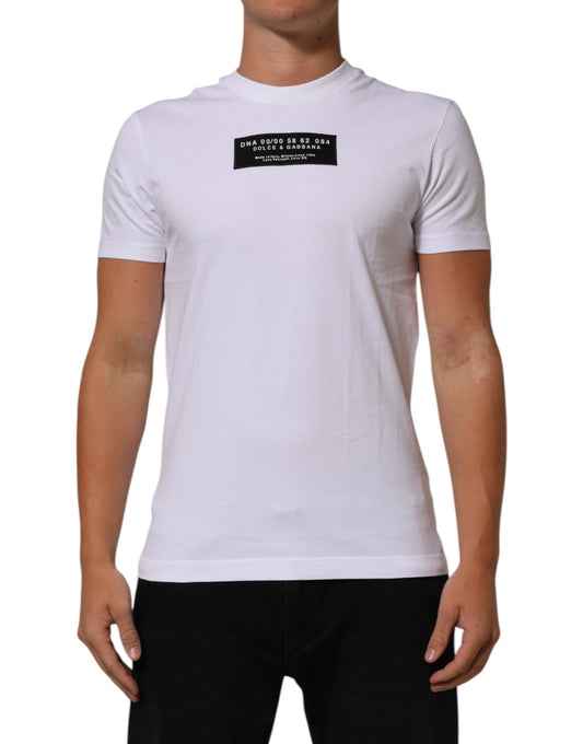 Dolce &amp; Gabbana – Weißes Herren-T-Shirt mit Rundhalsausschnitt und Logo-Print aus Baumwolle