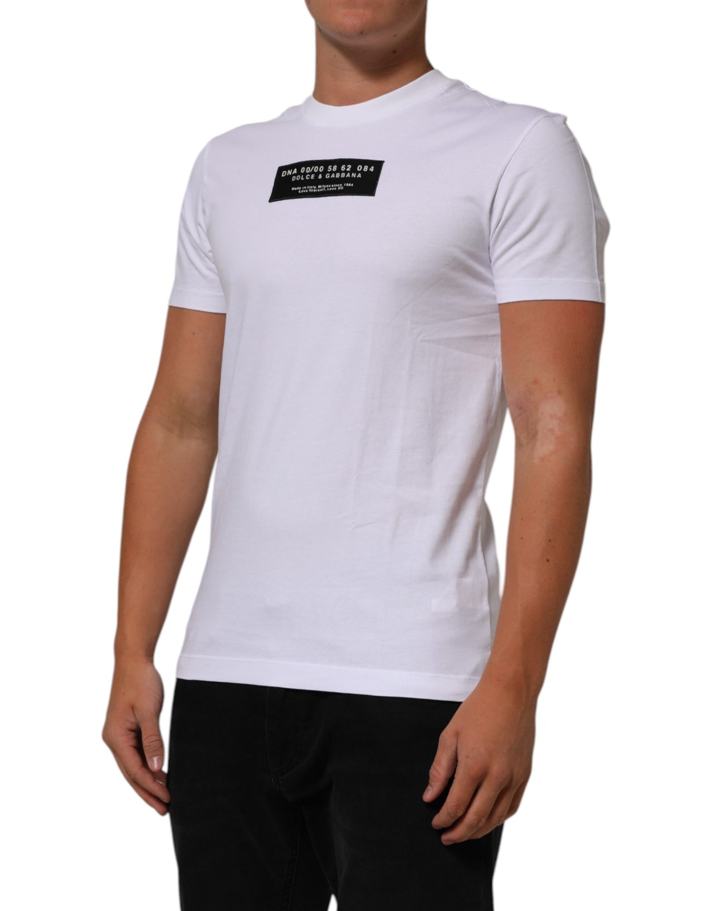 Dolce &amp; Gabbana – Weißes Herren-T-Shirt mit Rundhalsausschnitt und Logo-Print aus Baumwolle