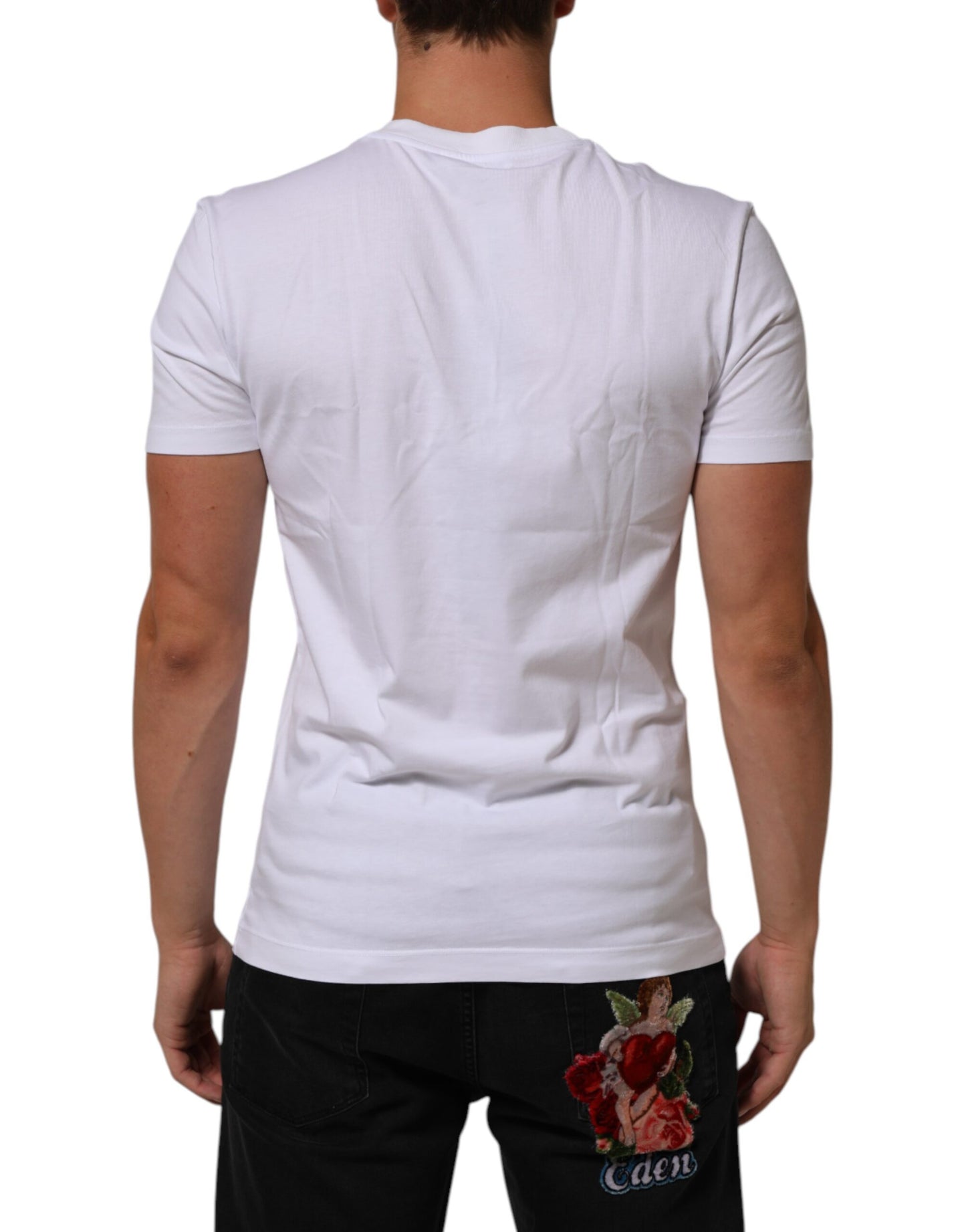 Dolce &amp; Gabbana – Weißes Herren-T-Shirt mit Rundhalsausschnitt und Logo-Print aus Baumwolle