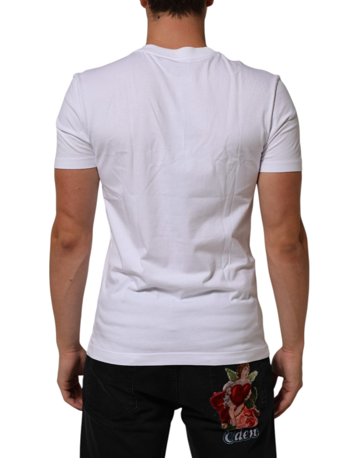 Dolce &amp; Gabbana – Weißes Herren-T-Shirt mit Rundhalsausschnitt und Logo-Print aus Baumwolle
