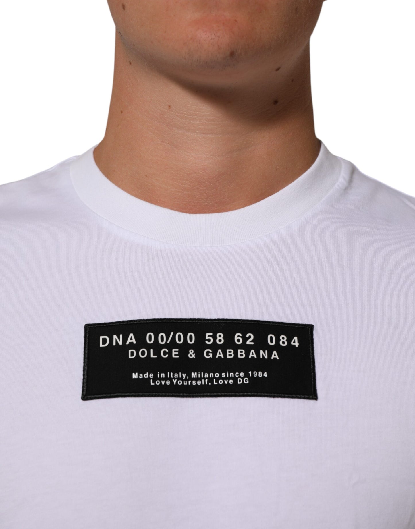 Dolce &amp; Gabbana – Weißes Herren-T-Shirt mit Rundhalsausschnitt und Logo-Print aus Baumwolle