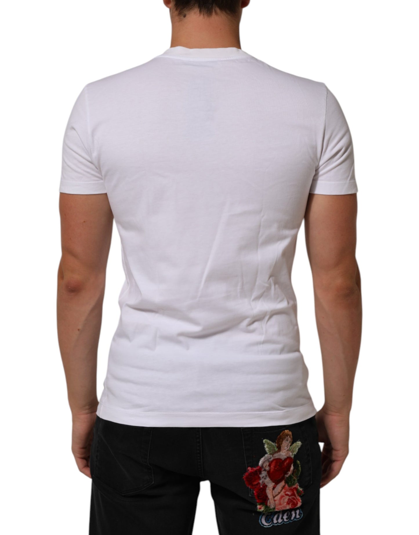 Dolce &amp; Gabbana – Weißes Herren-T-Shirt mit Rundhalsausschnitt und Logo-Print aus Baumwolle