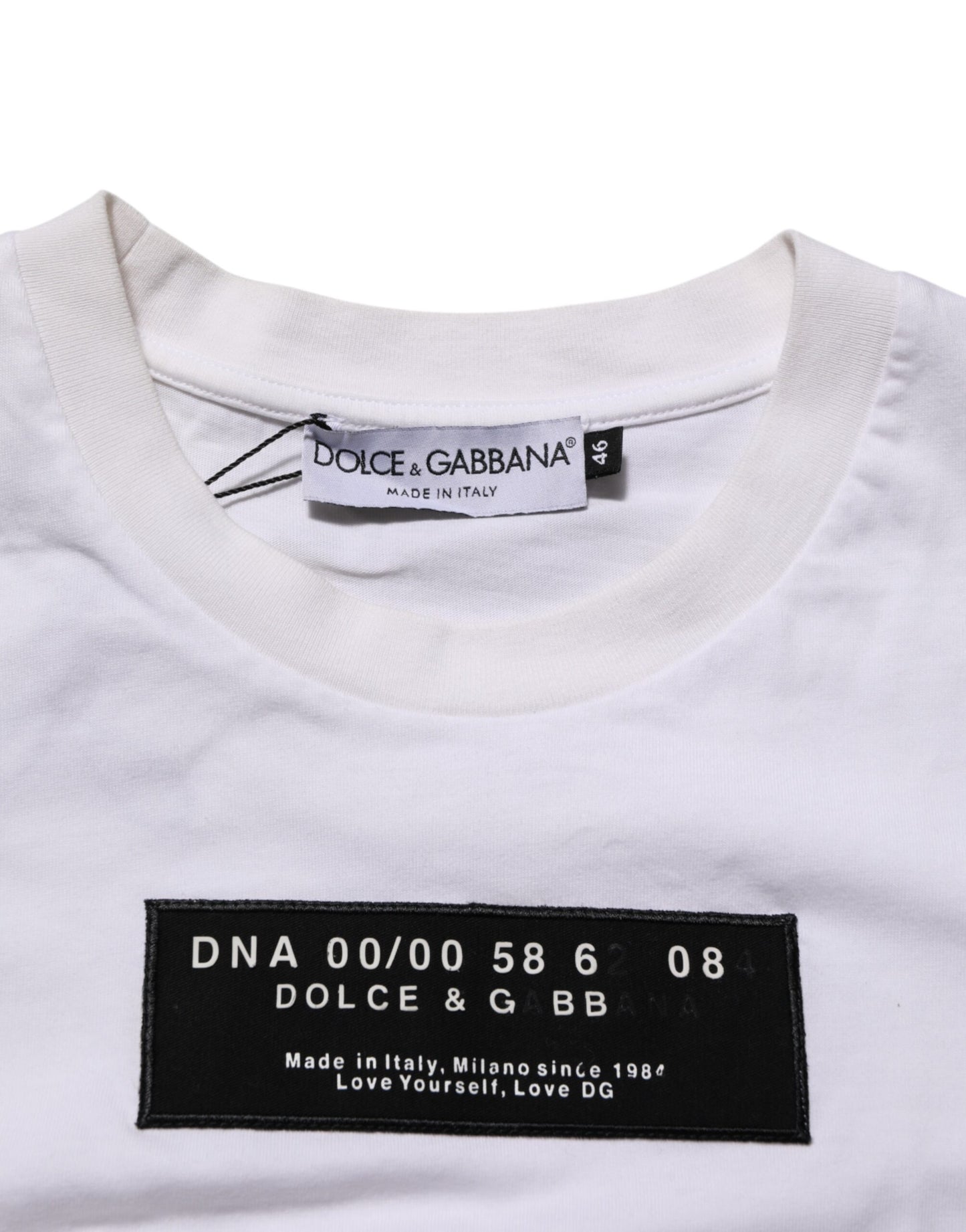 Dolce &amp; Gabbana – Weißes Herren-T-Shirt mit Rundhalsausschnitt und Logo-Print aus Baumwolle