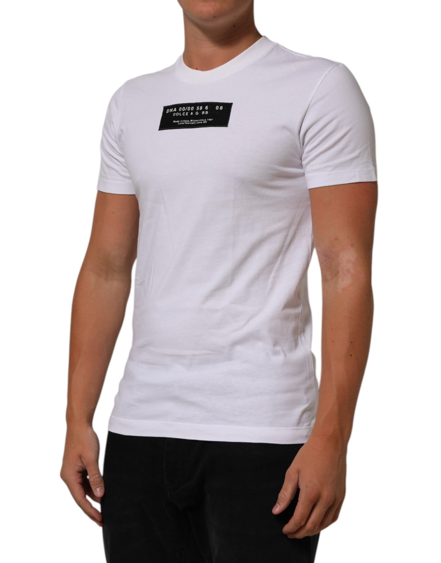 Dolce &amp; Gabbana – Weißes Herren-T-Shirt mit Rundhalsausschnitt und Logo-Print aus Baumwolle