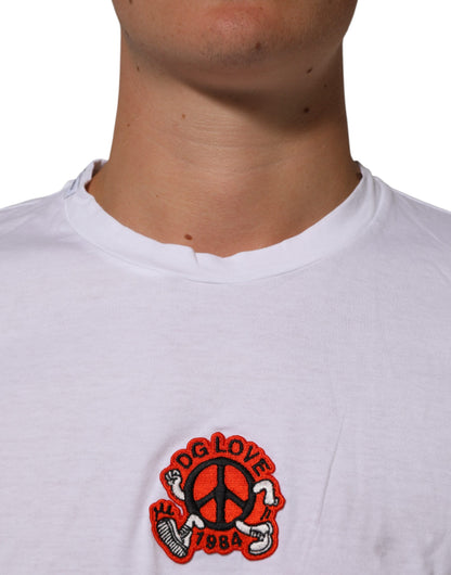 Dolce &amp; Gabbana – Weißes Baumwoll-T-Shirt mit DG-Love-Patch und Rundhalsausschnitt
