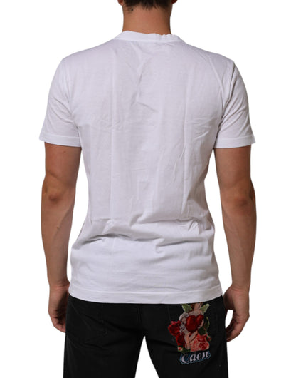 Dolce &amp; Gabbana – Weißes Baumwoll-T-Shirt mit DG-Love-Patch und Rundhalsausschnitt