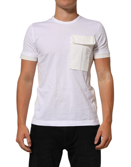Dolce &amp; Gabbana Weißes Baumwoll-T-Shirt mit Rundhalsausschnitt und Tasche für Herren