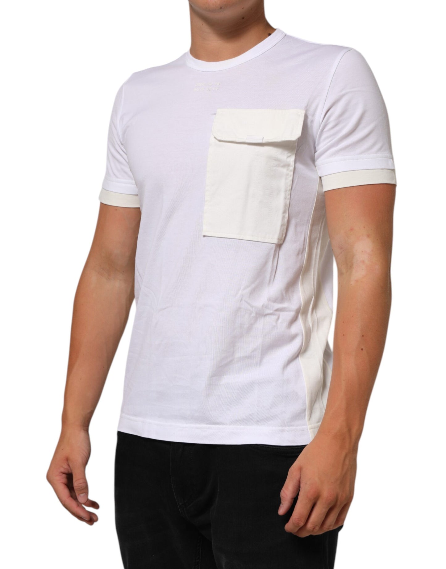 Dolce &amp; Gabbana Weißes Baumwoll-T-Shirt mit Rundhalsausschnitt und Tasche für Herren