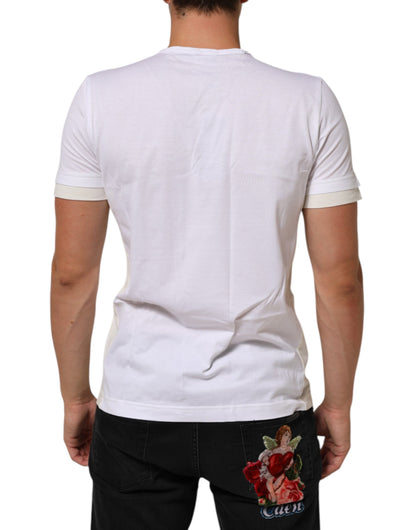 Dolce &amp; Gabbana Weißes Baumwoll-T-Shirt mit Rundhalsausschnitt und Tasche für Herren