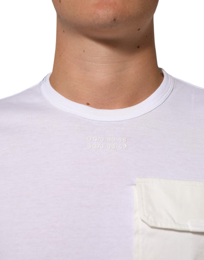 Dolce &amp; Gabbana Weißes Baumwoll-T-Shirt mit Rundhalsausschnitt und Tasche für Herren