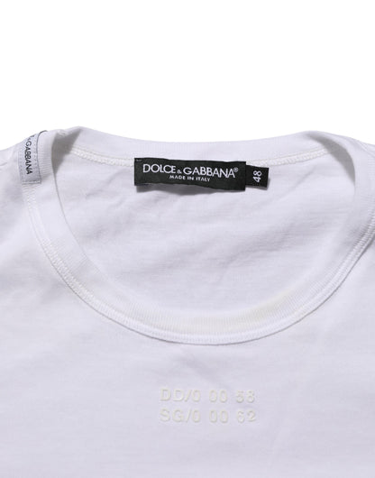 Dolce &amp; Gabbana Weißes Baumwoll-T-Shirt mit Rundhalsausschnitt und Tasche für Herren