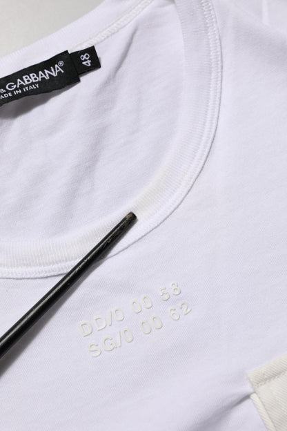 Dolce &amp; Gabbana Weißes Baumwoll-T-Shirt mit Rundhalsausschnitt und Tasche für Herren
