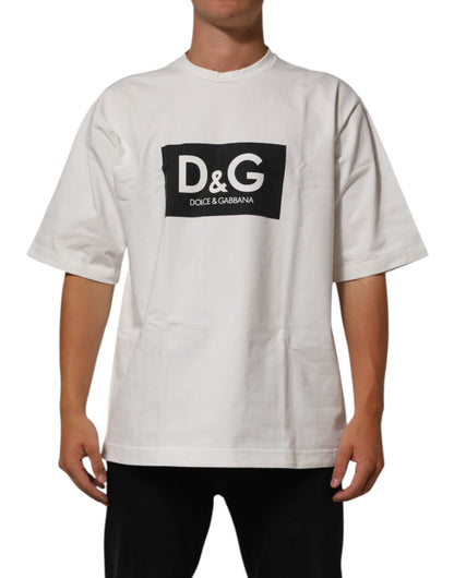 Dolce &amp; Gabbana – Weißes Herren-T-Shirt mit Rundhalsausschnitt und Logo-Print aus Baumwolle