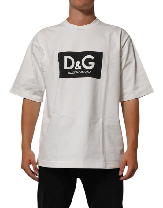 Dolce &amp; Gabbana – Weißes Herren-T-Shirt mit Rundhalsausschnitt und Logo-Print aus Baumwolle