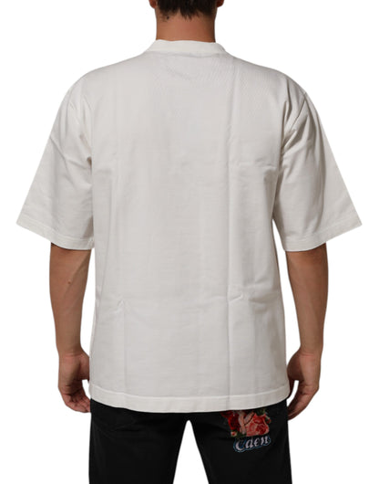 Dolce &amp; Gabbana – Weißes Herren-T-Shirt mit Rundhalsausschnitt und Logo-Print aus Baumwolle